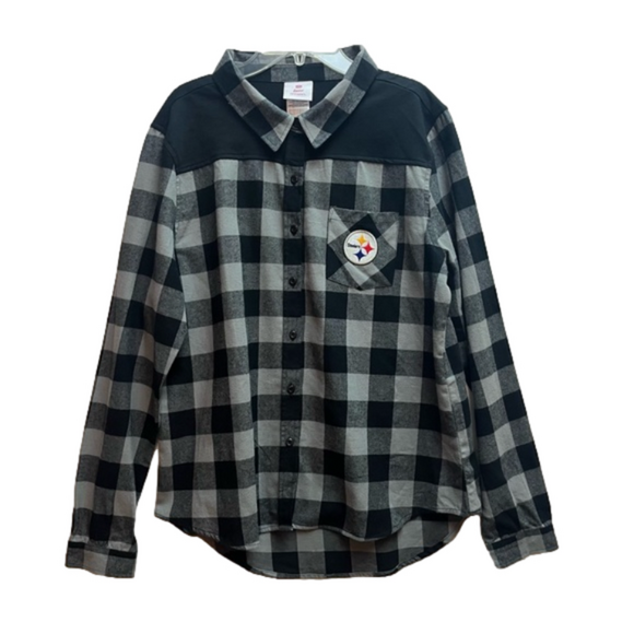 Pittsburgh Steelers Juniors Black Front Knot Plaid Size XL Button-Up Shirt NWT - Picture 3 of 16